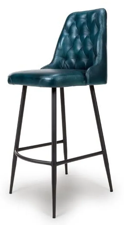 Bradley Barstool with Back - Blue, Buffalo Leather