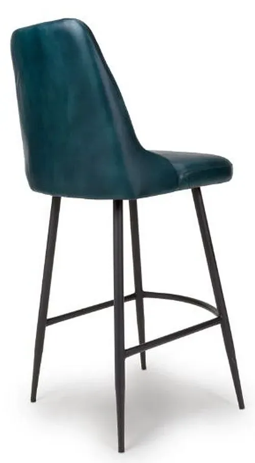Bradley Barstool with Back - Blue, Buffalo Leather