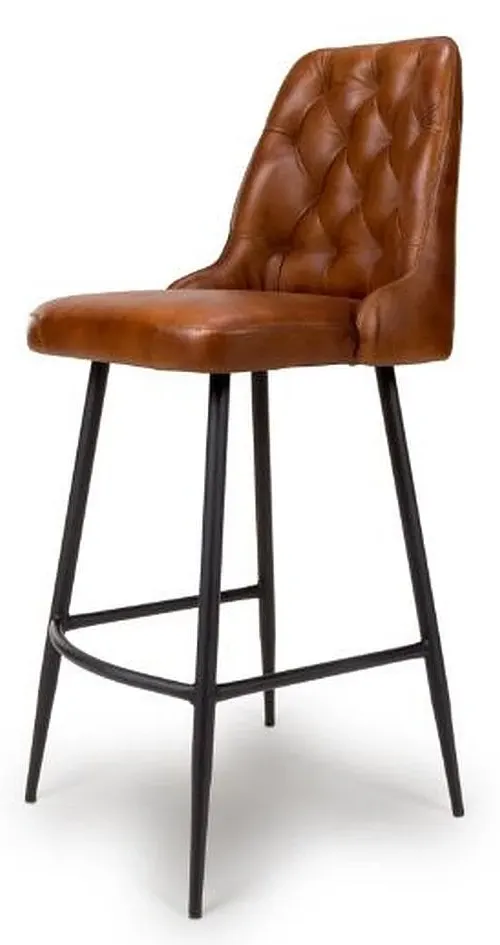 Bradley Barstool with Back - Tan, Buffalo Leather