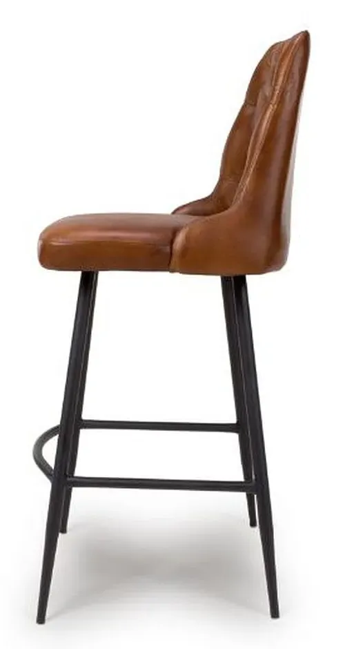 Bradley Barstool with Back - Tan, Buffalo Leather
