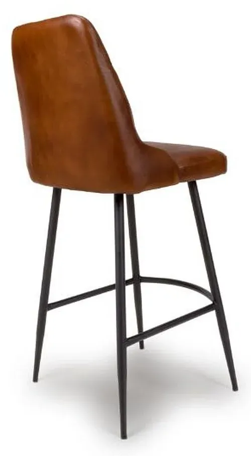 Bradley Barstool with Back - Tan, Buffalo Leather