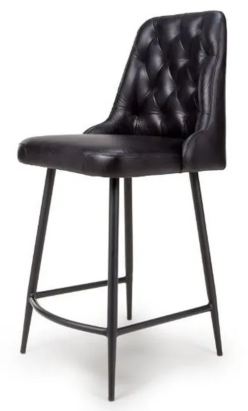 Bradley Counter Stool with Back - Black, Buffalo Leather