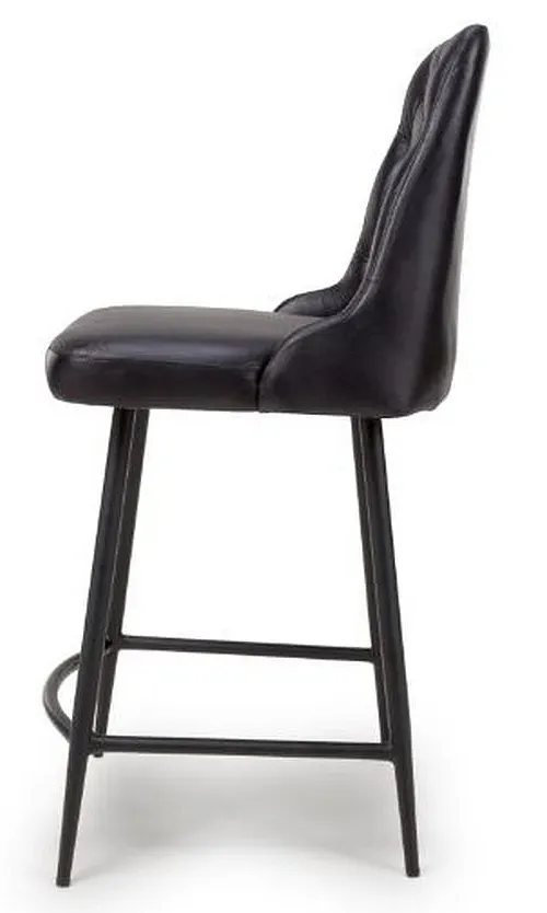 Bradley Counter Stool with Back - Black, Buffalo Leather