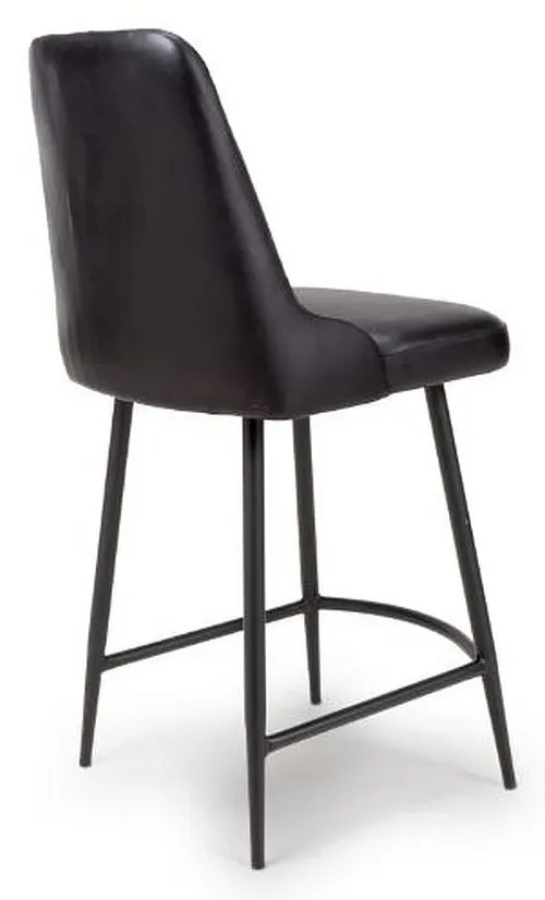 Bradley Counter Stool with Back - Black, Buffalo Leather