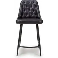 Bradley Counter Stool with Back - Black, Buffalo Leather