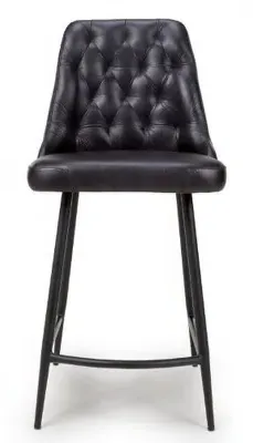 Bradley Counter Stool with Back - Black, Buffalo Leather image