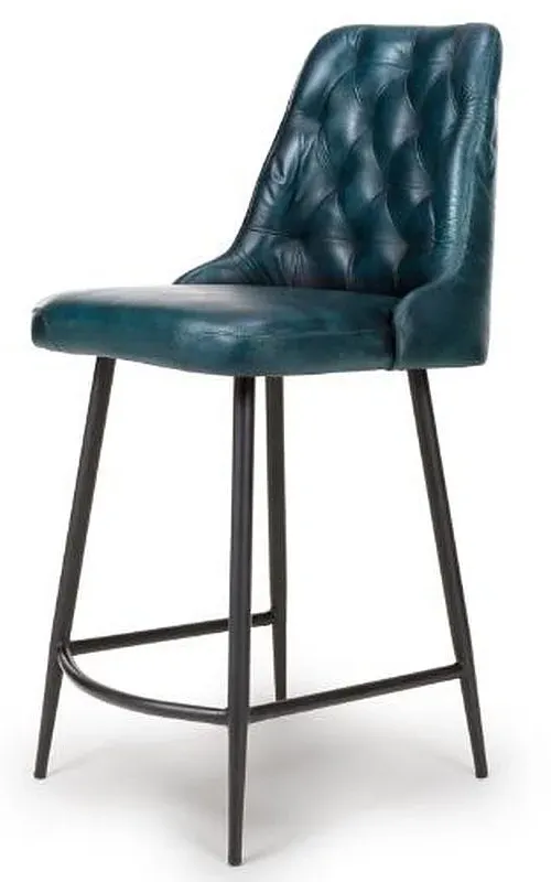 Bradley Counter Stool with Back - Blue, Buffalo Leather