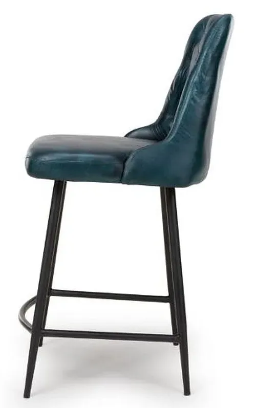 Bradley Counter Stool with Back - Blue, Buffalo Leather