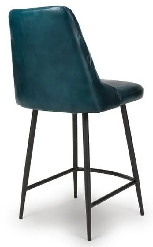 Bradley Counter Stool with Back - Blue, Buffalo Leather
