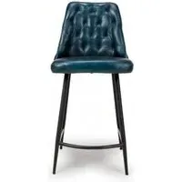 Bradley Counter Stool with Back - Blue, Buffalo Leather