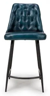Bradley Counter Stool with Back - Blue, Buffalo Leather