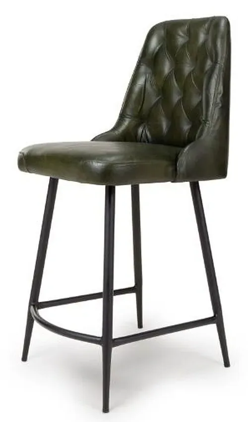Bradley Counter Stool with Back - Green, Buffalo Leather