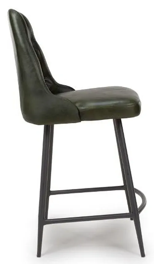 Bradley Counter Stool with Back - Green, Buffalo Leather