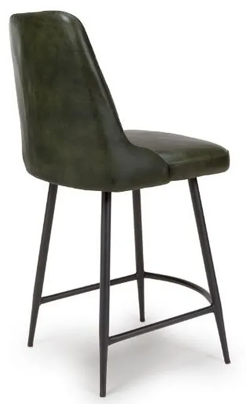 Bradley Counter Stool with Back - Green, Buffalo Leather