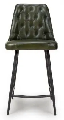 Bradley Counter Stool with Back - Green, Buffalo Leather