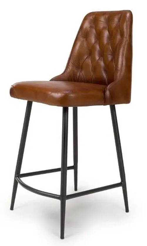 Bradley Counter Stool with Back - Tan, Buffalo Leather
