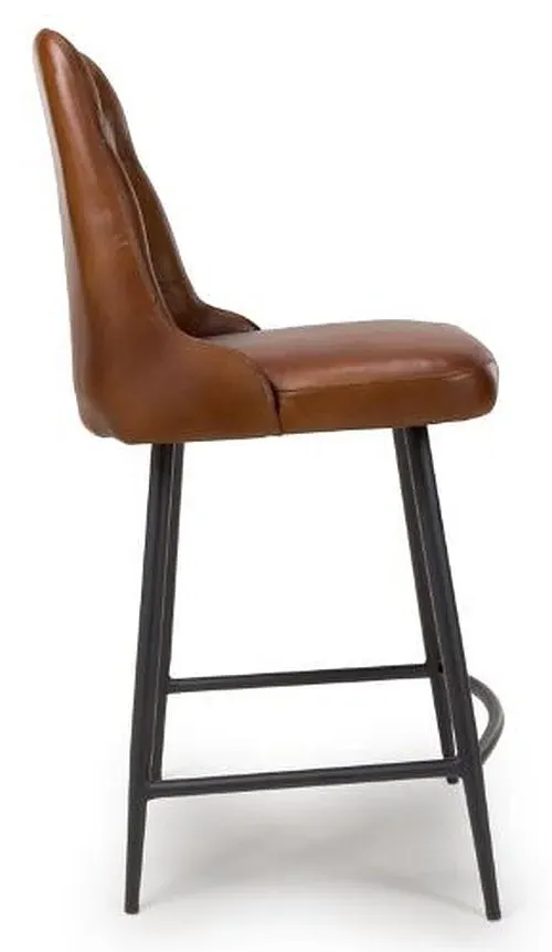 Bradley Counter Stool with Back - Tan, Buffalo Leather