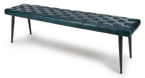 Bradley Dining Bench - Blue, Buffalo Leather