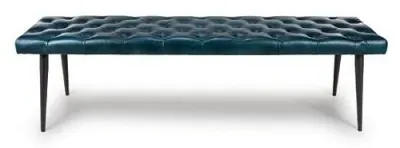 Bradley Dining Bench - Blue, Buffalo Leather