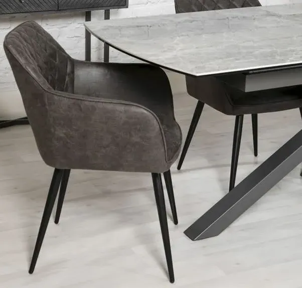 Charlie Carver Dining Chair Set of 2 - Grey, Faux Leather