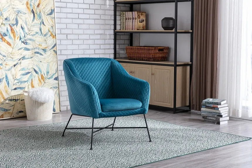 Cleo Accent Chair - Blue, Velvet