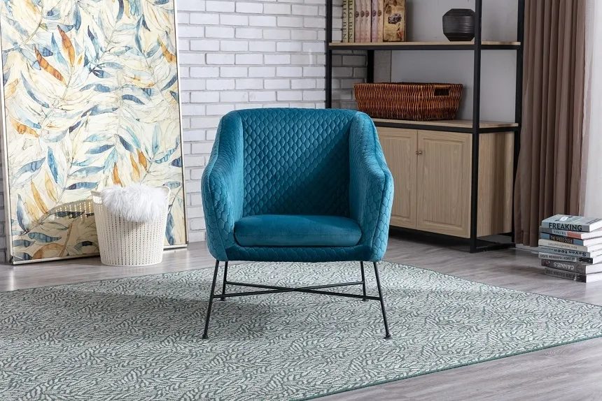 Cleo Accent Chair - Blue, Velvet