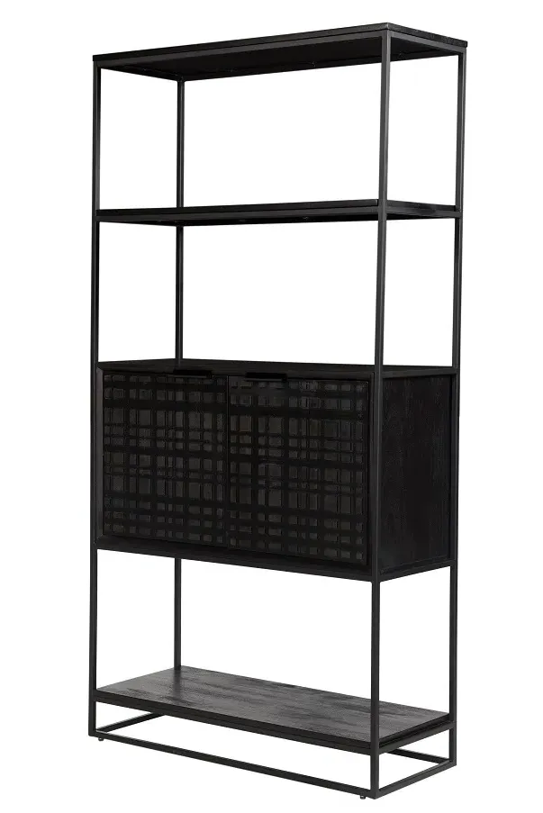 Fusion 2 Door Bookcase - Black, Mango Wood