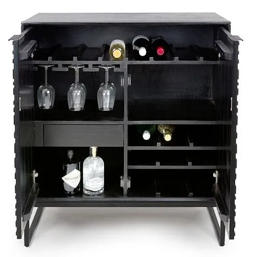 Fusion 2 Door Drinks Cabinet with Drawer - Black, Mango Wood