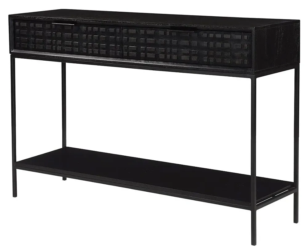 Fusion 2 Drawer Console Table - Black, Mango Wood