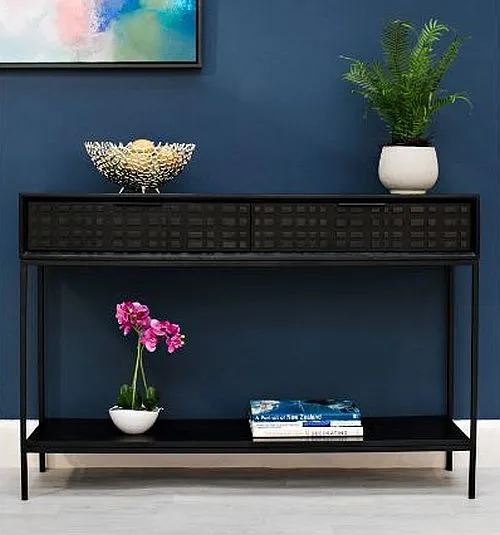 Fusion 2 Drawer Console Table - Black, Mango Wood