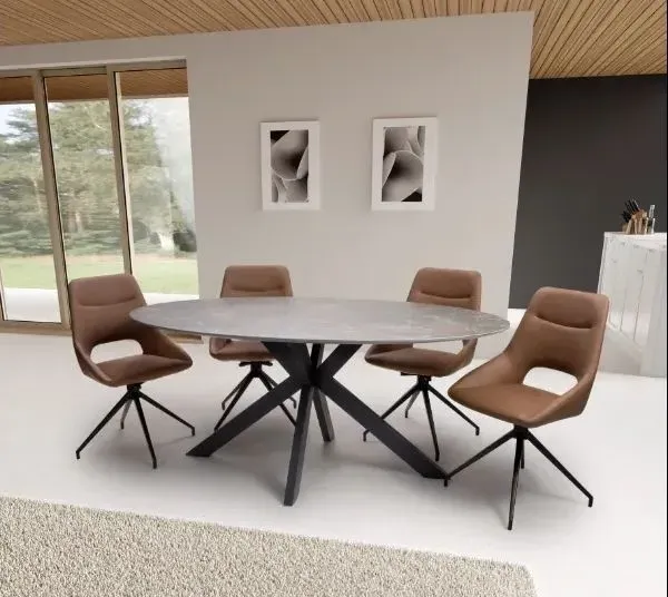 Galaxy 6-Seater Oval Dining Table - Brown, Ceramic