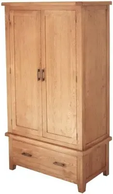 Hampshire Oak 2 Door 1 Drawer Double Wardrobe - Natural image