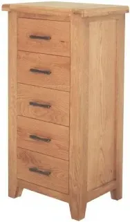 Hampshire Oak 5 Drawer Narrow Chest - Natural Lacquered image
