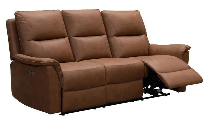 Kansas 3-Seater Power Reclining Sofa - Tan, Faux Leather