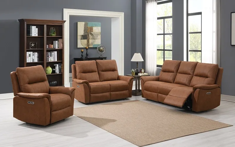 Kansas 3-Seater Power Reclining Sofa - Tan, Faux Leather