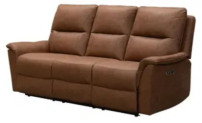 Kansas 3-Seater Power Reclining Sofa - Tan, Faux Leather