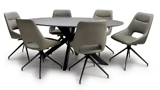 Lunar 6-Seater Oval Dining Table - Grey, Ceramic