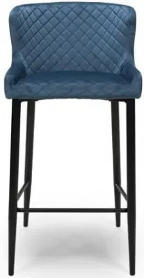 Malmo Bar Stool with Back - Blue, Velvet
