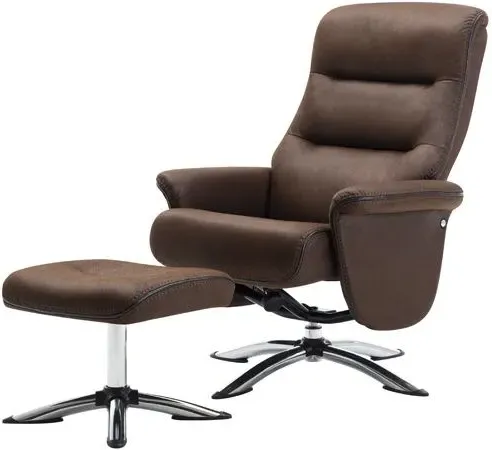 Texas Swivel Recliner Chair with Footstool - Brown, Faux Leather
