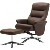 Texas Swivel Recliner Chair with Footstool - Brown, Faux Leather