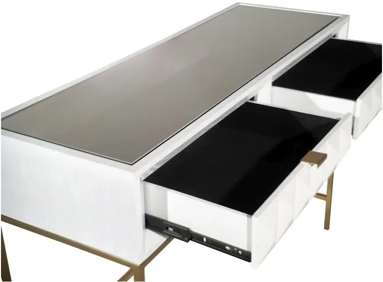 Verona 2 Drawer Console Table - White, High Gloss