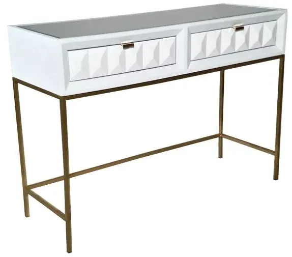 Verona 2 Drawer Console Table - White, High Gloss