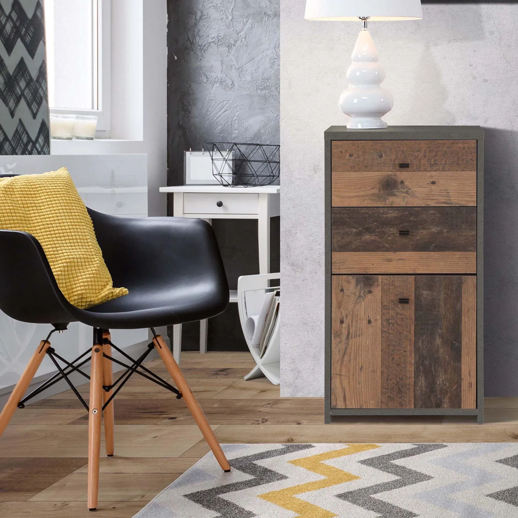 2 Drawer 1 Door Cabinet - Grey, Wood