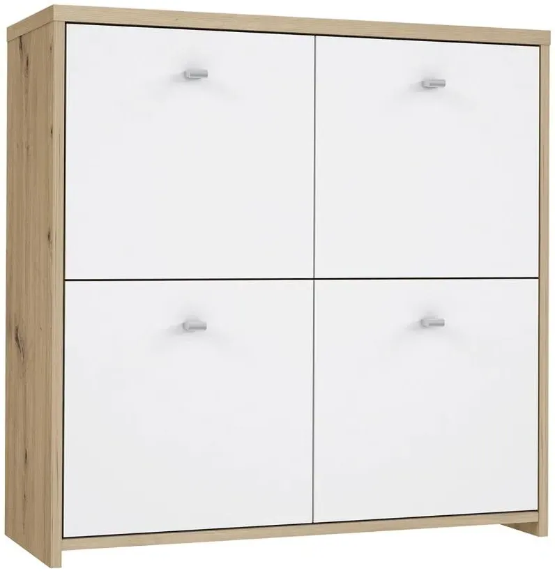 4 Door Storage Cabinet - Oak, White