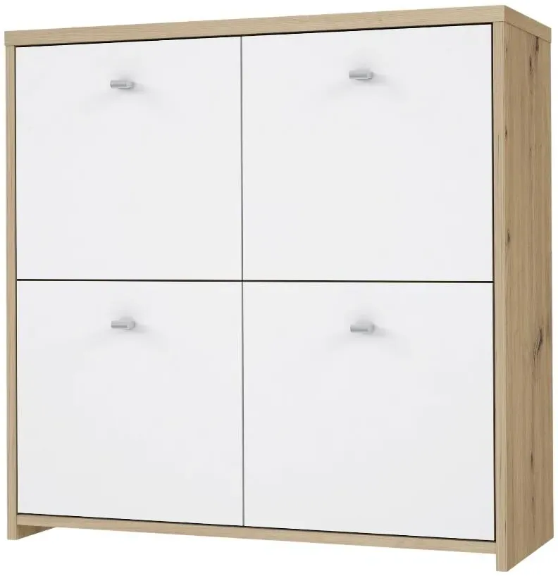 4 Door Storage Cabinet - Oak, White