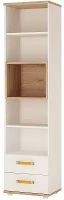 4Kids 2 Drawer Narrow Bookcase - White, Oak