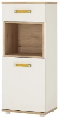 4Kids Narrow Cabinet with Orange Handle - White, Oak