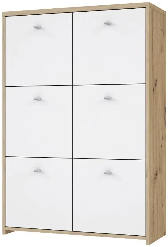 6 Door Storage Cabinet - Oak, White