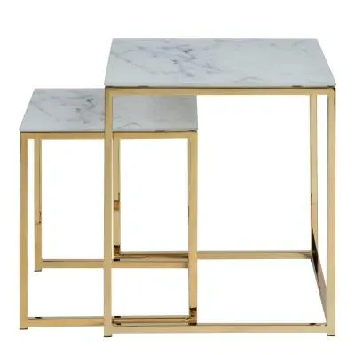 Alisma Nest of 2 Tables - White, Marble Effect image