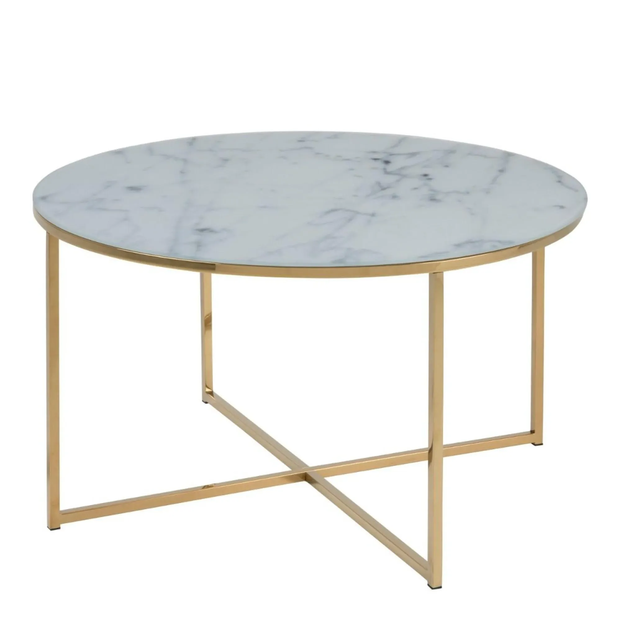 Alisma Round Coffee Table with Gold Legs - White, Marble Effect